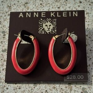 Anne Klein Bold Red and Gold Hoop Pierced Post Earrings